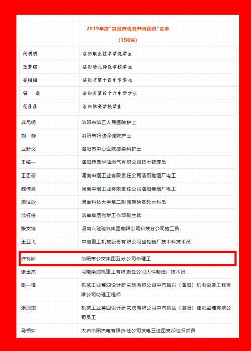 公交五分公司、許特斯受到團市委表彰